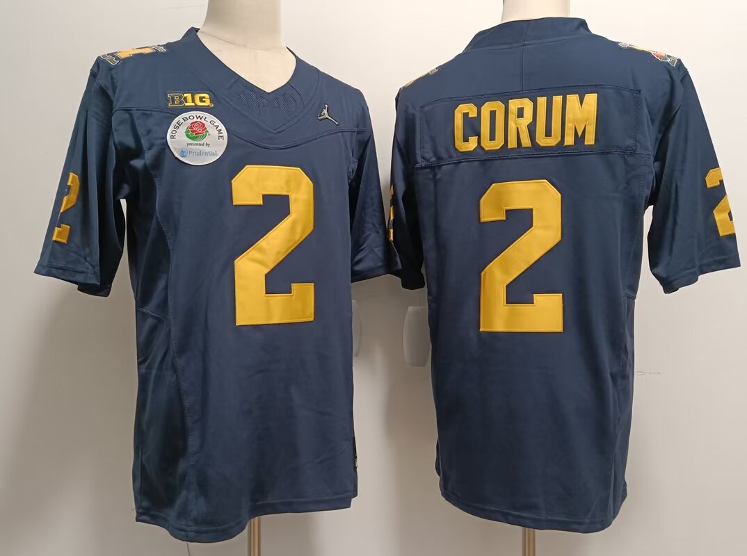 2024 NCAA Men Michigan Wolverines 2 Blake Corum dark blue nike jersey style 2